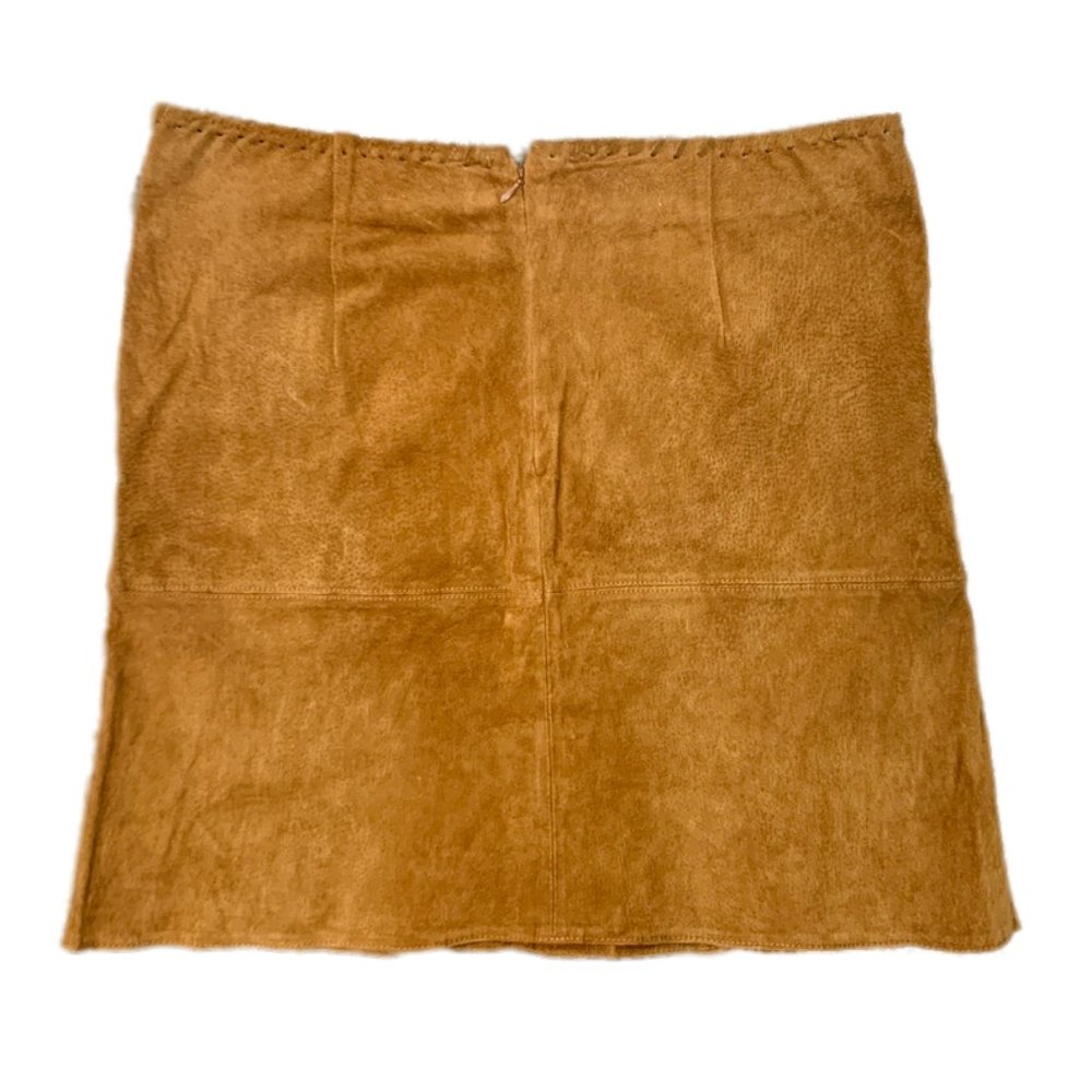 ZARA SUEDE SKIRT MINI A-LINE BOHO LEATHER BRN - Lg